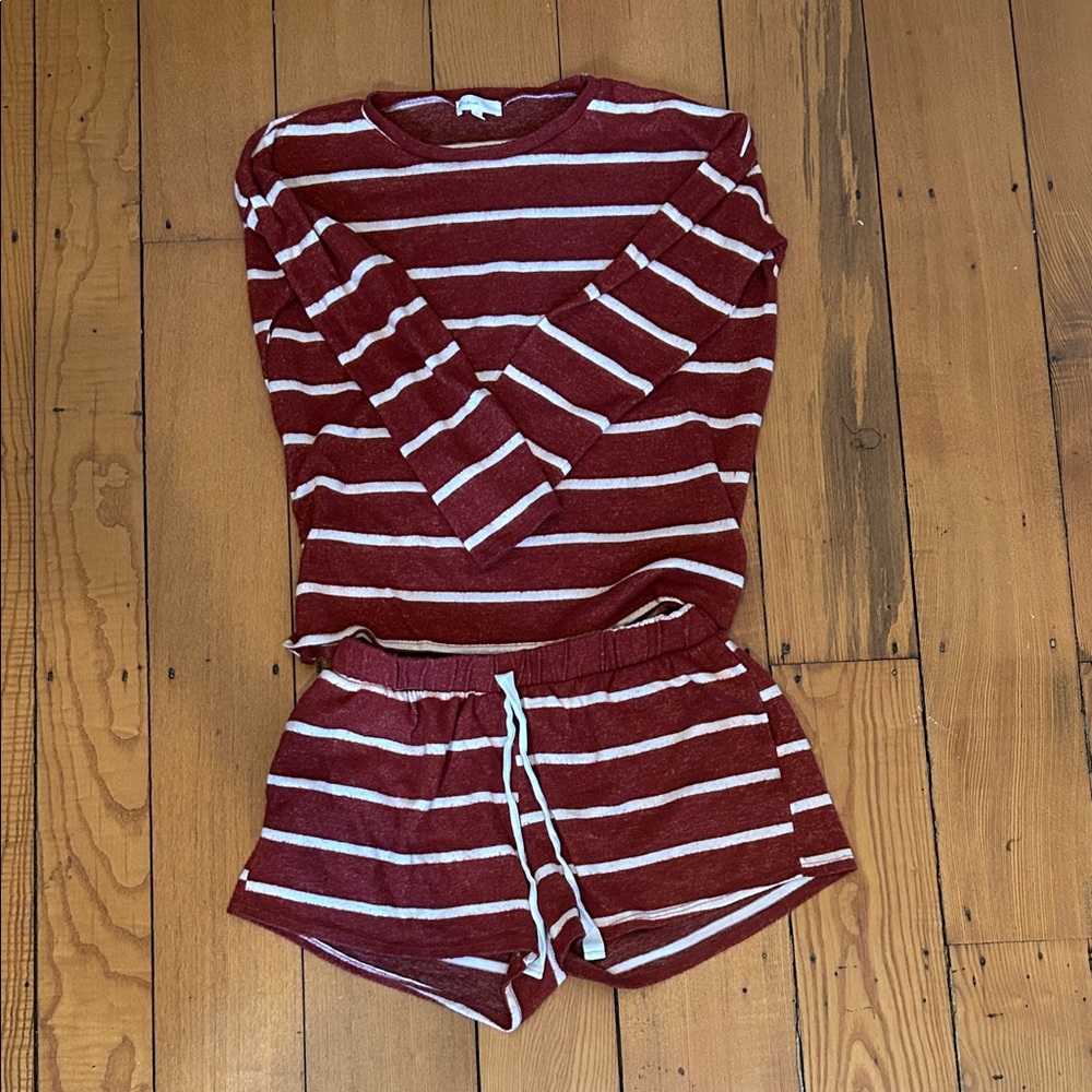 Perfect Peach Pajamas XL Maroon & White Striped Women's Pajama Set‎ Cozy